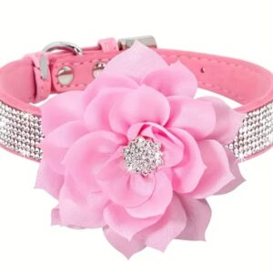 Περιλαίμιο Σουέτ Στρας Flower Small – Ροζ